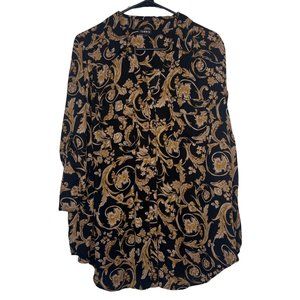 Torrid Black and Gold Graphic Button Up Blouse